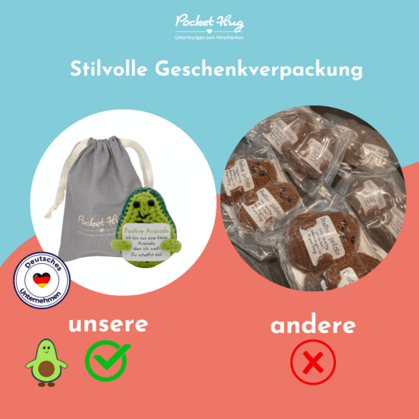Gehäkelte Avocado mit Motivationsbotschaft "Du schaffst das" – Geschenk für jede Gelegenheit inkl. Leinensäckchen und vier Grußkarten – Bild 7