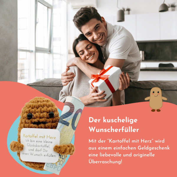 Kartoffel mit Herz, gehäckelte Kartoffel, besonderes Geldgeschenk, mit drei Glückwunschkarten, Pocked Hug – Bild 5
