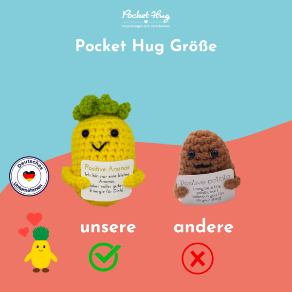 Pocked hug, Positive Ananas für gute Energie, gehäkelte Ananas, Wunscherfüller mit fünf Grußkarten