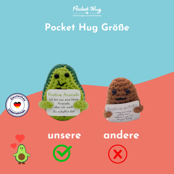 Gehäkelte Avocado mit Motivationsbotschaft "Du schaffst das" – Geschenk für jede Gelegenheit inkl. Leinensäckchen und vier Grußkarten – Bild 8