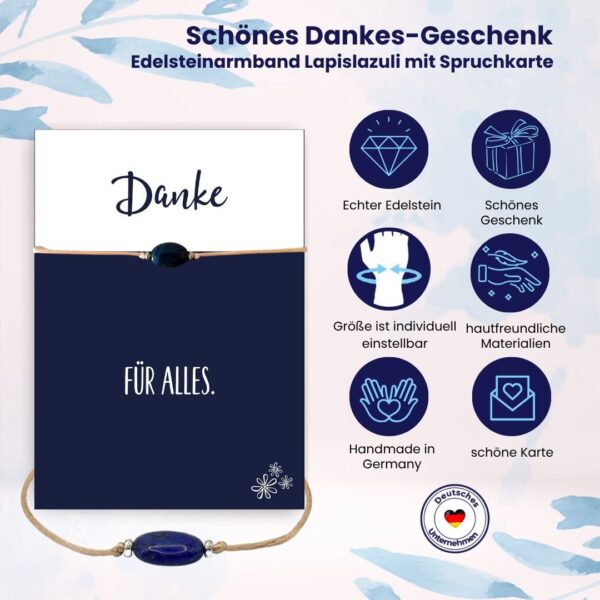 Lapislazuli Edelsteinarmband beige mit Karte "Danke" – Bild 2