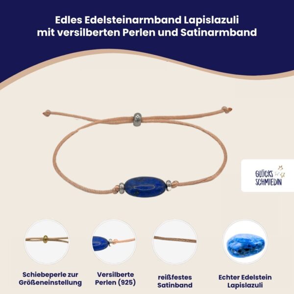 Lapislazuli Edelsteinarmband beige mit Karte "Danke" – Bild 3