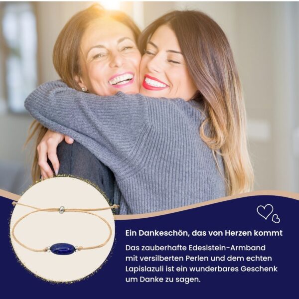 Lapislazuli Edelsteinarmband beige mit Karte "Danke" – Bild 4